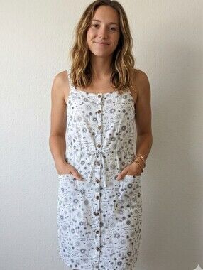 Sonoma White Button-Front Sun & Palm Print Sundress M